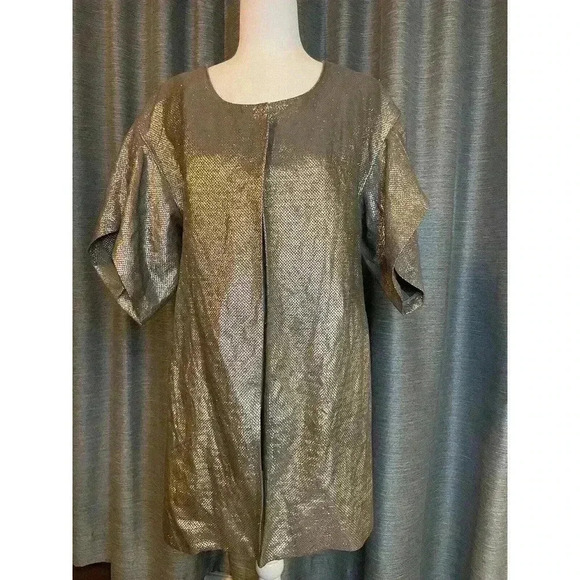 Vera Wang Designer Evening Jacket Silk Gold Cardigan Shiny Women’s UK 42 US 8 - Picture 9 of 13